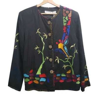 Chaqueta Blazer Draper's & Damon's Vintage Años 90 Bordada Jirafa Arte Talla M Foto 1 de 4