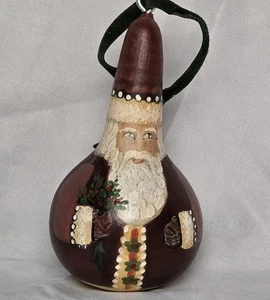 Vintage handbemalter Kürbis Weihnachtsmann Weihnachtsschmuck - Künstler signiert  - Bild 1 von 8