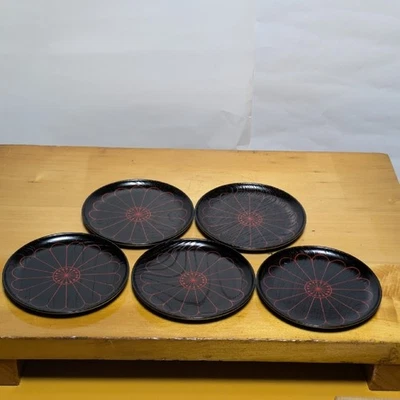 Zohiko Kyoto Japanese Lacquer Tea Cup Saucers Set of 5 with Box Wood Urushi - Image 1 of 4
