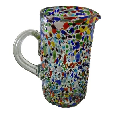 手工吹制墨西哥卵石五彩纸屑玻璃水罐 — 第 1/4 张图片