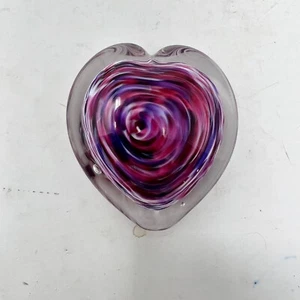 Handblown Studio Art Glass Signed Heart Shaped Paperweight Dichroic Swirl Glass - Picture 1 of 5