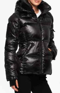$260 S13 Gloss Kylie Quilted Hooded Down Puffer Jacket L Black - Picture 1 of 18