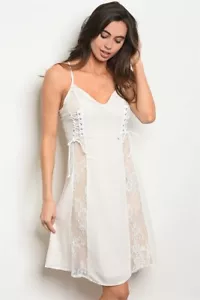 Ivory White Lace Overlay Corset Dress Size Large Spaghetti Strap - Picture 1 of 2