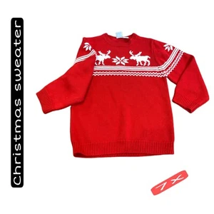 Reindeer Deer Red Round Neck  Acrylic Christmas Sweater Girls7x GREEN DOG - Picture 1 of 5