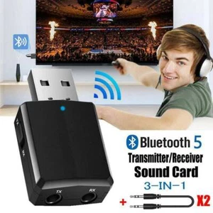 Wireless Bluetooth 5.0 Audio Transmitter/Receiver Adapter 3in1 USB For TV/PC/Car - Picture 1 of 11