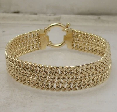 Technibond Double Curb Cuban Ball Bracelet 14K Yellow Gold Plated 925 Silver Foto 1 de 4