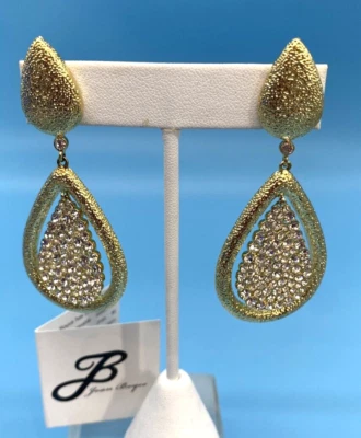 琼·博伊斯签名 JB 金色镶边水晶吊坠耳环全新包盒信息 — 第 1/4 张图片