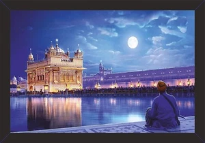 Canvas Golden Temple Wall Painting With Frame 19 x 13 Inches - Picture 1 of 2