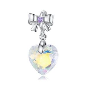 Silver S925 Heart Shaped Crystal Charm Pendant Bracelet Necklace