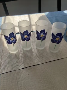 Dartington Designs Floral Hi-Ball Frosted Glass Tumblers Set of 4 - France MCM - Picture 1 of 9