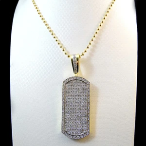 NEW WHITE LAB SIMULATE ON 14K YELLOW GOLD FINISH DOG TAG PENDANT & NECKLACE SET - Picture 1 of 5