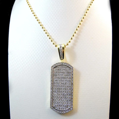 NUEVO CONJUNTO DE COLGANTES Y COLLAR ETIQUETA DE PERRO ACABADO ORO AMARILLO 14K SIMULATE BLANCO Foto 1 de 4