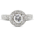 2.30ct tw H-SI2 Round Natural Certified Diamonds 14K Gold Halo Side-Stone Ring
