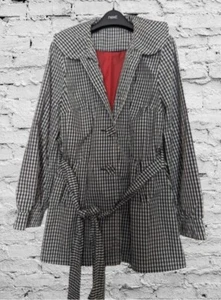 Next Black White Check Vintage 90s Button & Belt Rain Coat Uk Women's Size 14 - Picture 1 of 6
