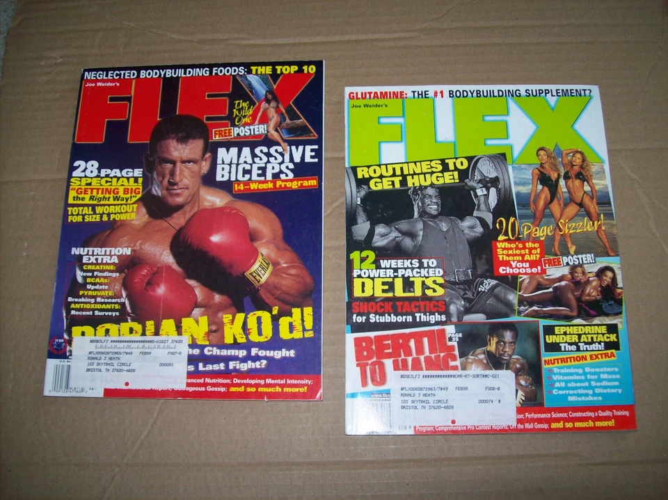 2 vtg FLEX 1998 Weider BODYBUILDING Fitness ARNOLD Exercise DORIAN YATES Biceps - Image 1 of 1