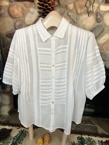 Camicia donna SUNDANCE inserti in pizzo e dettagli pintuck bottoni madreperla TG LG - Foto 1 di 21