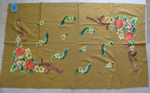 1970s VINTAGE FOLK ART COTTON TABLE CLOTH EMBROIDERY w/LABEL - Picture 1 of 12
