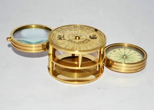 Antik Vintage Messing 100 Jahre Kalender Lupe & Kompass nautisches Geschenk - Bild 1 von 6