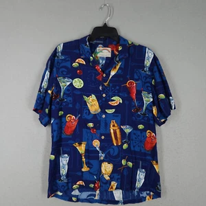 VTG Paradise Found Shirt Mens M Blue Button Up Hawaiian Camp Cocktails 90s USA - Picture 1 of 16