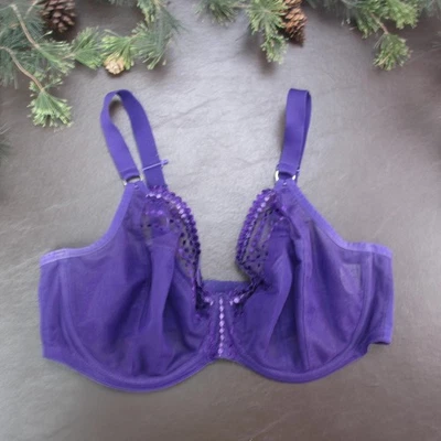 Elomi Underwire Bra Womens 38H Purple Iris Sheer Unlined Full Cup EL8900IRS - Image 1 of 4