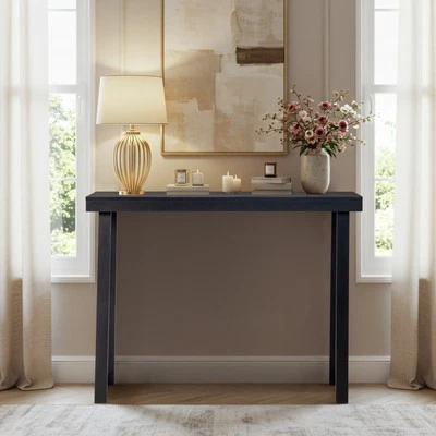 Entryway Console Sofa Table with Shelf Narrow for Hallway Behind The Couch Black