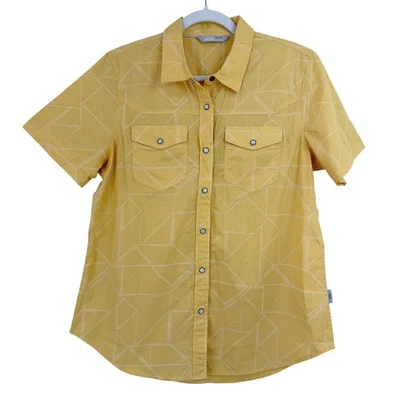 Camisa Stio Mujer GRANDE Amarilla Estampado Geométrico Manga Corta PERLA BROCHE DE PRESIÓN EXTERIOR Foto 1 de 4
