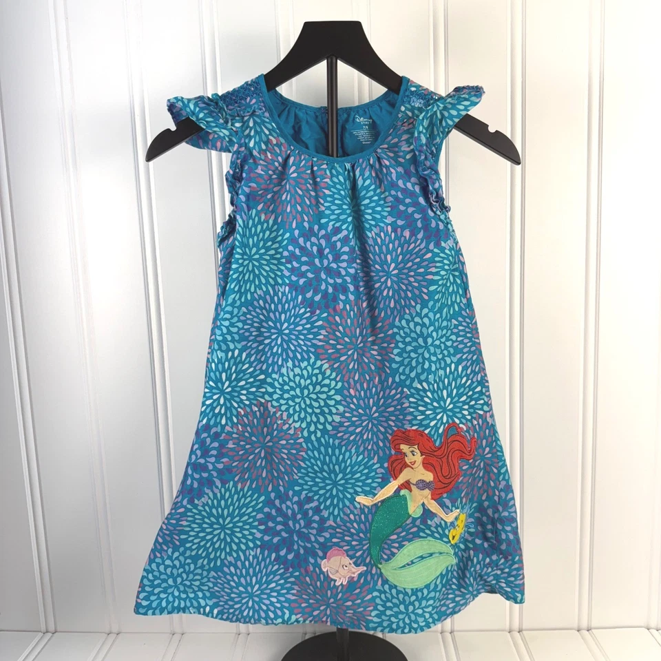 Vestido Disney Store La Sirenita Ariel Niñas Talla 7/8 Verde azulado Brillante Sirena Foto 1 de 4