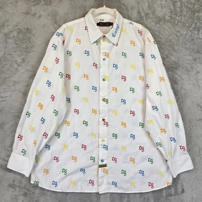 Camisa Coogi Para Hombres 2XL Blanca Multicolor Bordada Logo CG Abotonada Foto 1 de 4