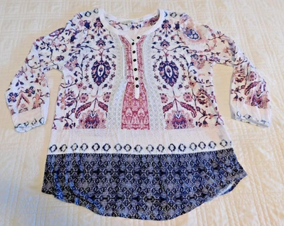 Дамы LUCK BRAND богемный длинным рукавом туника Топ sz M красный/розовый/фиолетовый принт - Изображение 1 из 4