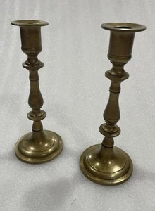 Vintage Brass Taper Candlestick Holder Set 7.5” Pair Heavy Ornate Spindle - Picture 1 of 9