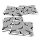 4x Rectangle Stickers - BW - Teal Flowers Dachshund Pattern #42786