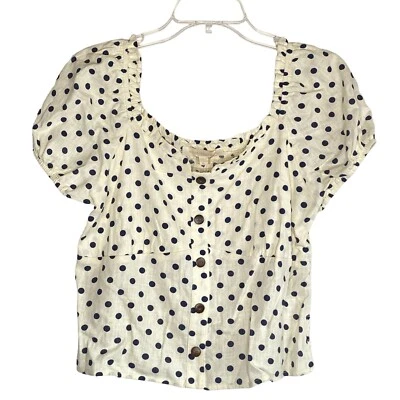 Top ajustado delantero con botones y puntos azul marino marfil XL Juniors lino rayón Foto 1 de 4