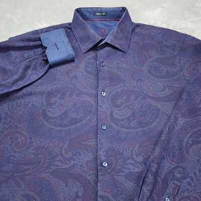 Bugatchi Uomo Shirt Mens Medium Blue Paisley Long Sleeve Button Up Flip Cuff - Image 1 of 4