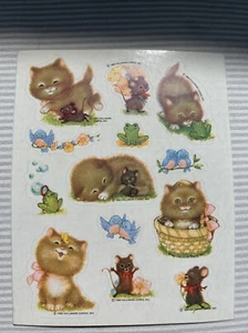 Hoja de pegatinas vintage 1980 sello gatos gatitos adorables pájaros azules ratones  - Imagen 1 de 1