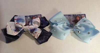 Girl’s Frozen 2 Set Of 2 Hair Bows Blue White & Baby Blue Alligator Clip New! - Image 1 of 4
