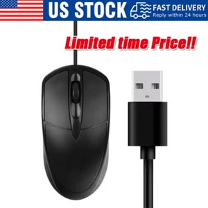 USB 2.0 Optical Wired Scroll Wheel Mouse PC Laptop Notebook Desktop Black Mice - Picture 1 of 10