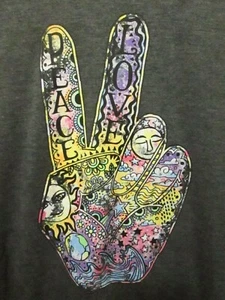 MODERN LUX PEACE LOVE GRAPHIC GRAY T-SHIRT ADULT XS - Picture 1 of 5