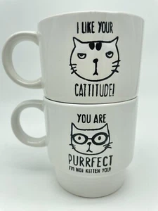 Set Of 2 Signature Housewares Cat Lovers Stacking Coffee Mugs Cups Ceramic EUC - Picture 1 of 10