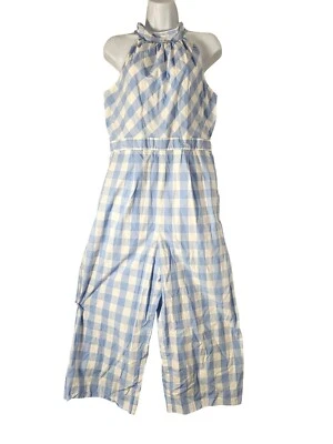 J. Mono halter de guinga azul y blanco Crew para mujer talla 8 algodón preppy informal Foto 1 de 4