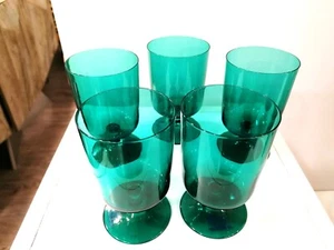 MAESTRI MURANESI, 5 bicchieri a calice da acqua, colore ottanio, vetro di Murano - Picture 1 of 7