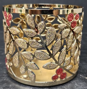 Candelabro grande Bath & Body Works dorado brillo hoja de baya roja manga 14,5 oz - Imagen 1 de 12