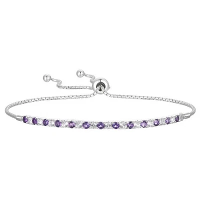 Brazalete Bolo de 7" pulgadas de amatista creada en laboratorio de corte redondo de 2 quilates enchapado en oro blanco de 14 quilates Foto 1 de 4