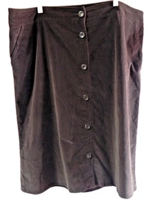 Lands End Brown Corduroy Button Front Vintage Pocket Skirt Size 16W - Picture 1 of 4