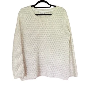 Anthropologie Field Flower Sweater Sz XL Cream Honeycomb Knit Crewneck Pullover - Picture 1 of 8