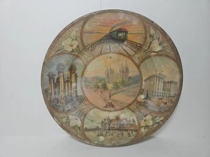 Vintage Utah Salt Lake Scenic Art Plate- Metal -Souvenir- Circa 1910-Lithograph - Picture 1 of 8