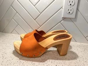 Vintage 1980's Candies Original Sandals High Heels Slides Orange Leather 10 / 41 - Picture 1 of 12