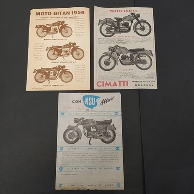 Lotto di 3 volantini moto Cimatti, NSU, Gitan anni '50. Piccoli strappi - Immagine 1 di 4