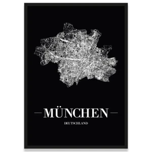 Juniwords City Poster, Munich, Black, Art Print Plan Map - Picture 1 of 7
