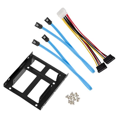 2.5 Two SSD to 3.5 Mount PC Hard Drive Bracket Case SATA Data Cable Power Cord - Image 1 of 4