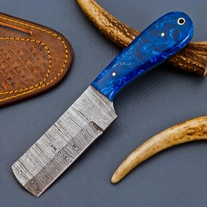 Handmade Damascus Cowboy Bull Cutter Knife With Bone Handle And Pancake Sheath - Picture 1 of 7